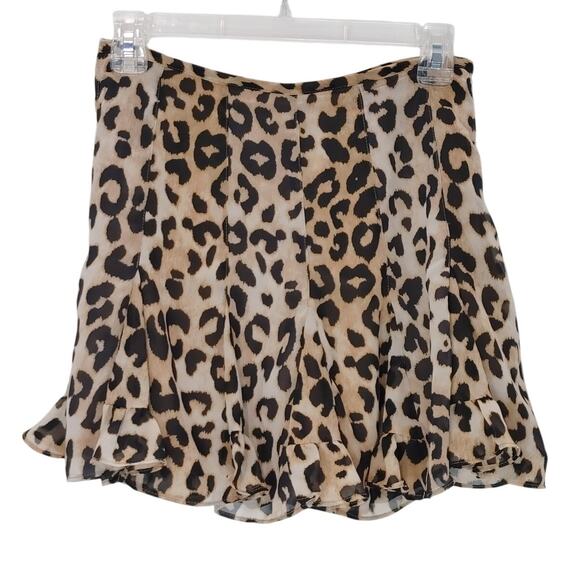 Dress Form Leopard Print Chiffon Mini Skirt Ruffle Hem Brown Womens Size Small - Picture 2 of 9